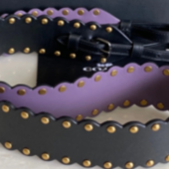COACH SCALLOPED BLACK / PURPLE LEATHER RIVETS NOVELTY STRAP 76551 EUC - Picture 6 of 7